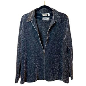 Chico's 2 piece black metallic tank and zip cardigan size 3 XL dressy